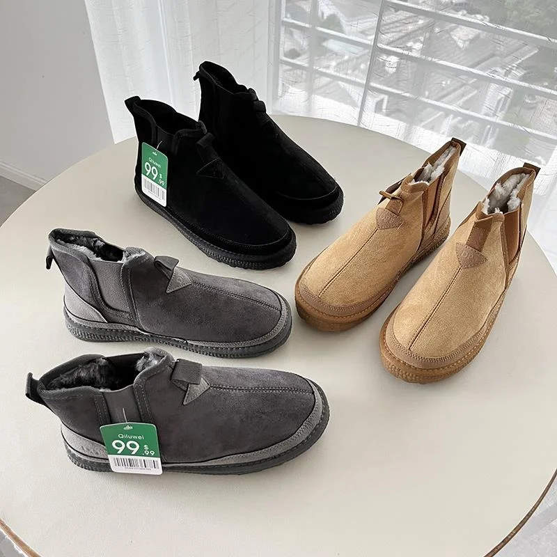 

Thiened Fce Lined ort Snow Boots Men's Leather Fur Inteated Warm Winter Boot Northeast Cotton Boot Matte Fini Trendy