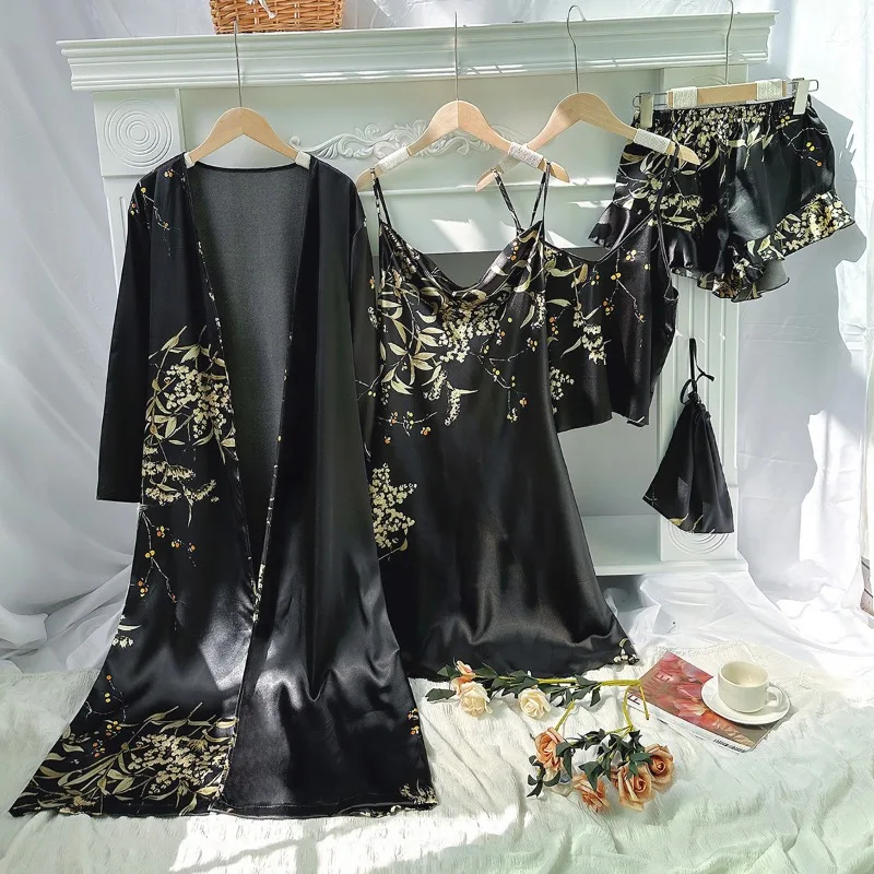 

Home Wear Simple Five Piece Set Printed Cherry Pajamas Sexy Luxury Comfortable Women's Thin Pajamas Vest Shorts Vest Skirt Set