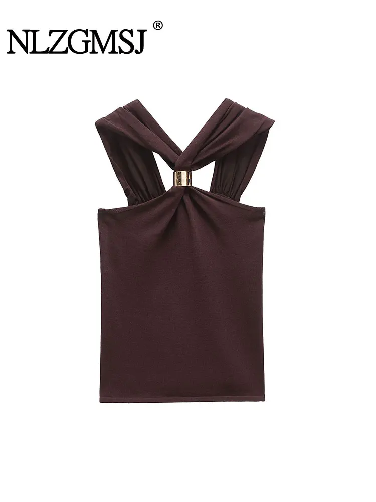 

NLZGMSJ Casual Chic Women Tops knit Sleeveless Short Slim Vest New Fashion 2025 Spring Summer Holiday Female Tops