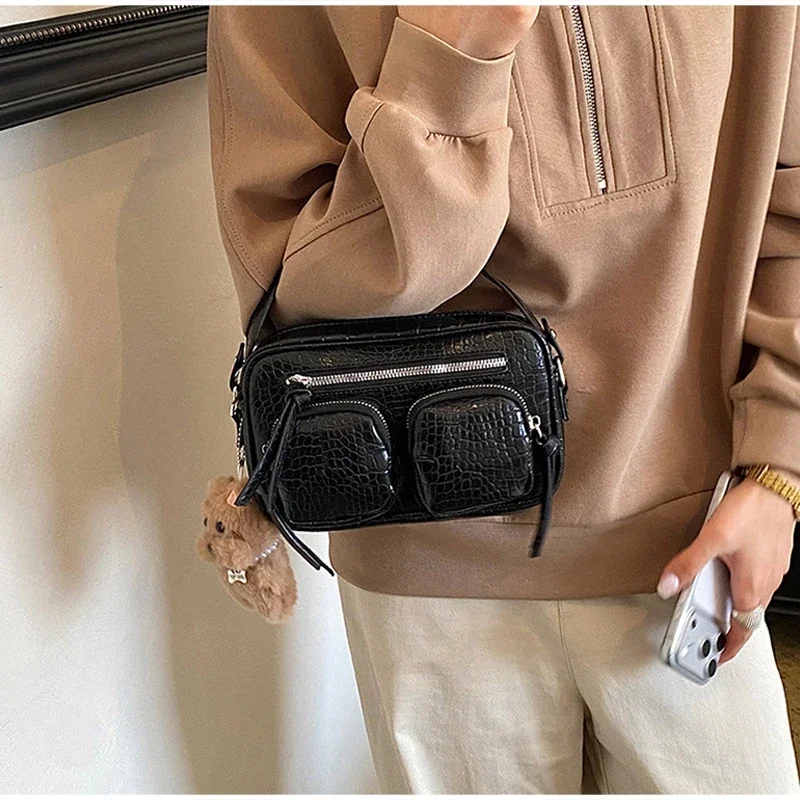 Mehrteilige Umhängetasche mit Krokodilmuster, Damen-Sling-Bag, Messenger-Bag mit Reißverschluss, einfarbige Outdoor-Handtasche – Detail 13
