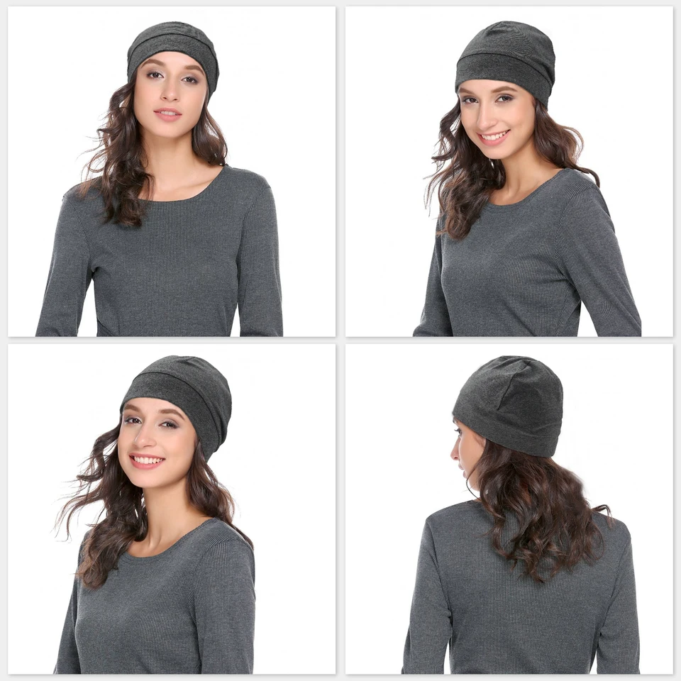 3-Pack Unisex Skull Caps: Cotton or 75% Nylon/25% Spandex Beanies | Sweat-Wicking Lightweight for Running, Cycling, Sleep | Mult, image 3