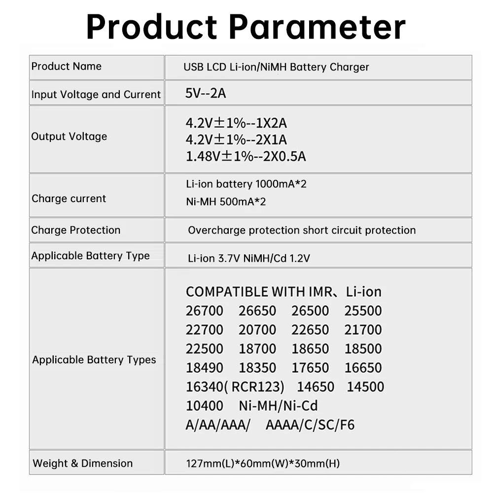 DC5V 2A 18650 21700 Lithium Battery Rapid Charger LCD Screen Display Smart Charging Compartment Rechargeable Battery Universal