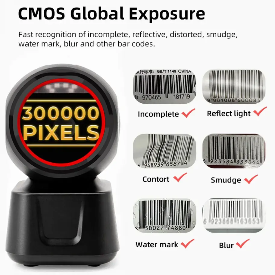 Automatic Omnidirectional Desktop Barcode Scanner Hands-Free USB Cable QR Barcode Reader 1D 2D Bar Code Image Sensing Scanner