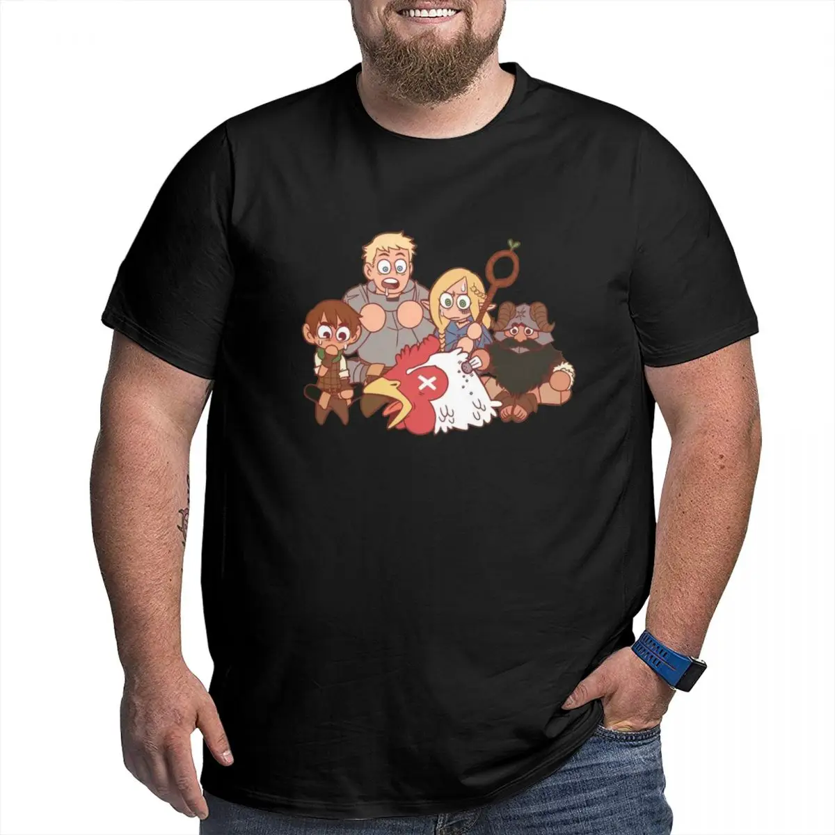 Men Dungeon Meshi Let's Eat Delicious In Dungeon Anime T Shirt Streetwear Plus Size Cotton Custom Sleeve Tshirt