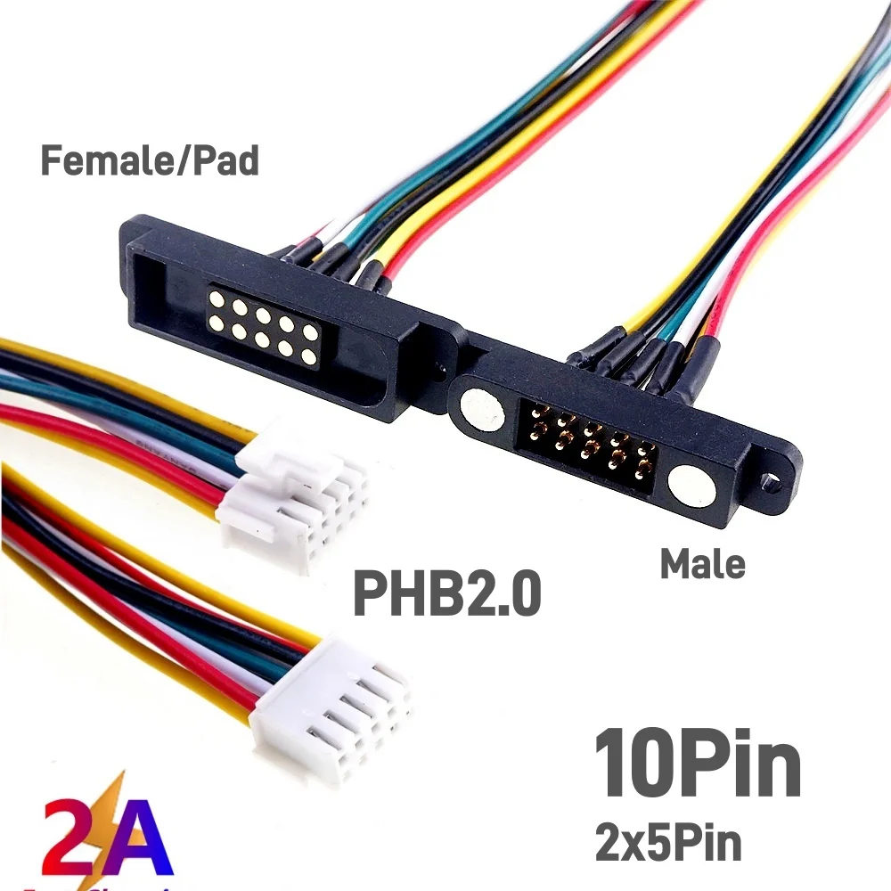 10/5/3/1 Pairs 2.54 MM Pitch High Current 2A Magnetic Pogo Pin Connector 2 3 4 5 6 8 10 12 14 16 20 Pin  Male Female PHB2.0 wire