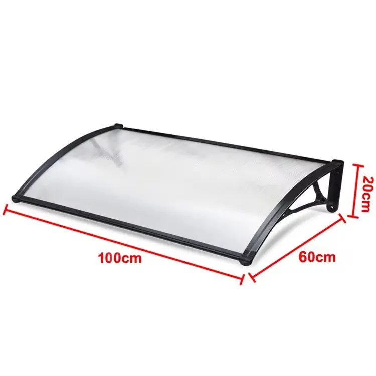 2026 Outdoor Front Door Rainproof Sunshade Awning 60*100cm Aluminum Polycarbonate Awning, Transparent and Dark Brown, Door Awnin