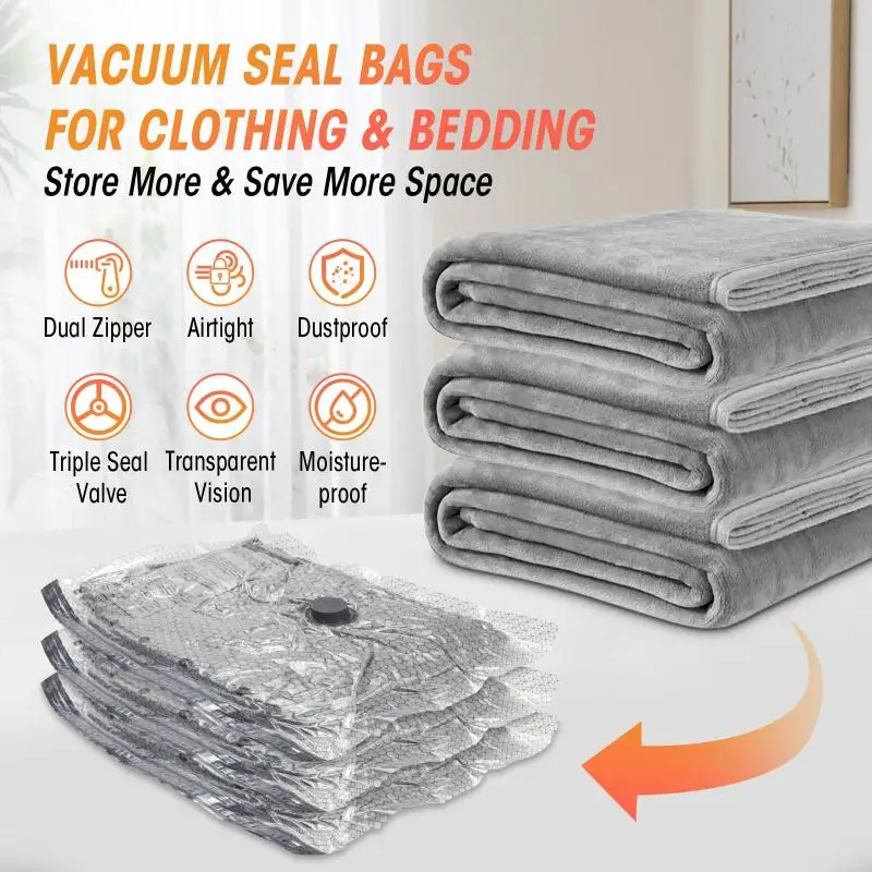 

1/6Pcs Vacuum Bags For Travel With Sealing Clip Carry-On Size Compression Packing Bags For Luggage And Suitcase Space Saver