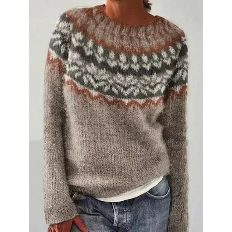 

Женский свитер свободного кроя с круглым вырезом, бестселлер, модный вязаный топ в стиле колор-блок, повседневный, стандартный крой