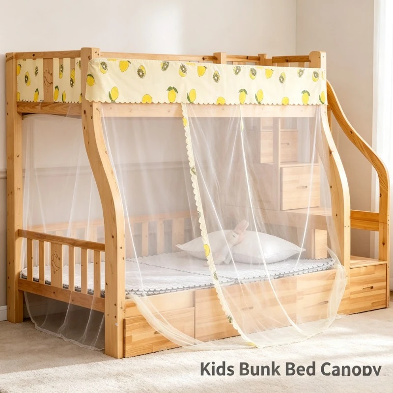 Trapezoid Mosquito Net for Bunk Bed Lower Berth, Zipper Door & Dustproof Top, Fits 1.2m-1.5m Beds