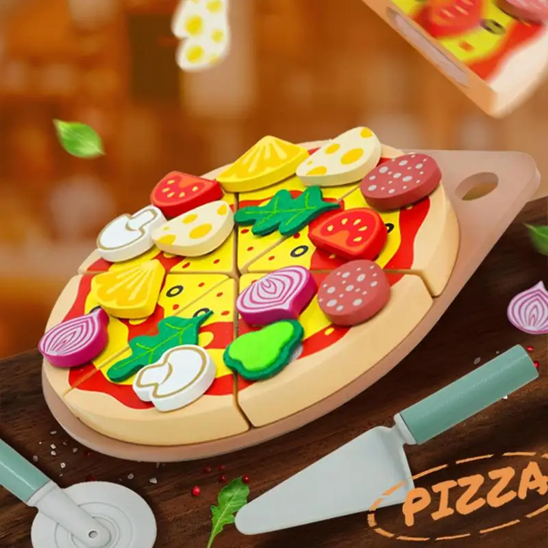 Kids Pizza Playset Pretend Pizza Sets For Kids Educational Wooden Food Toys Early Learning Toy Pretend Play Kitchen Accessories