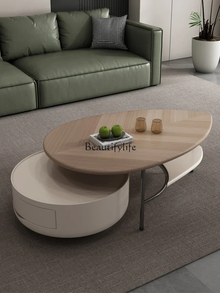 

lRetractable Tea Table Italian Minimalist Creative High-End Solid Wood Leaf Tea Table