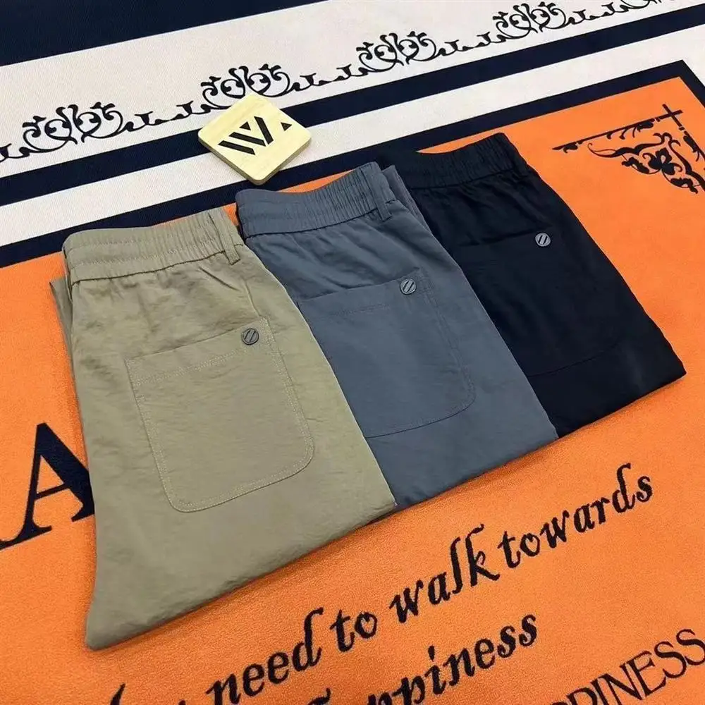 

Busin Casual Loose Straight Leg Pants for Men Summer Thin Ice Silk Qui Dry Elastic Waist Workwear Large Size Long Trousers