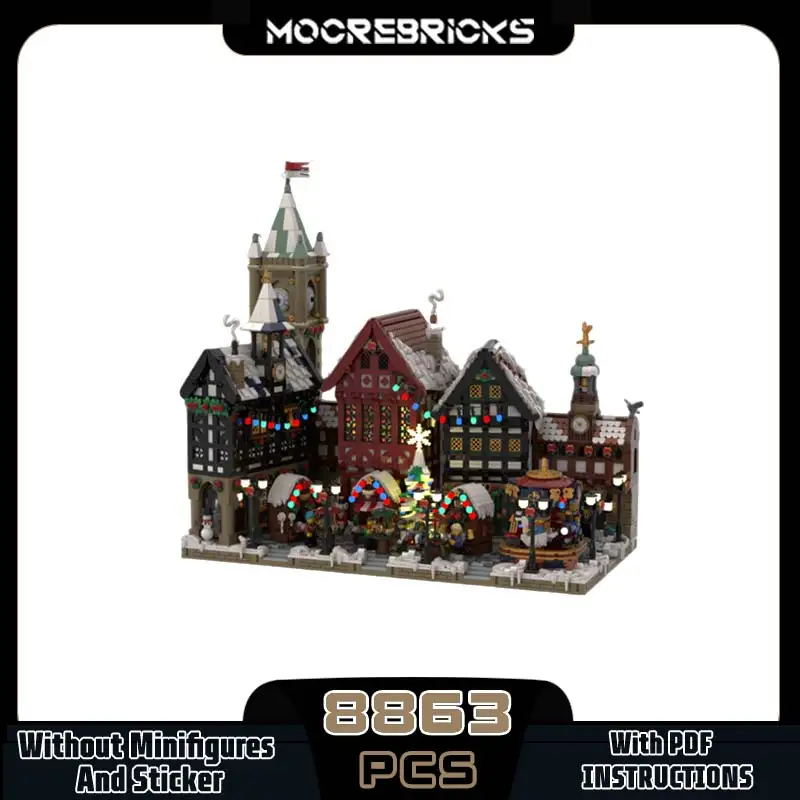 MOC City Street Scene Serie German Christmas Old Town Building Blocks Modular Architecture Originality DIY Bricks Toy Xmas Gift