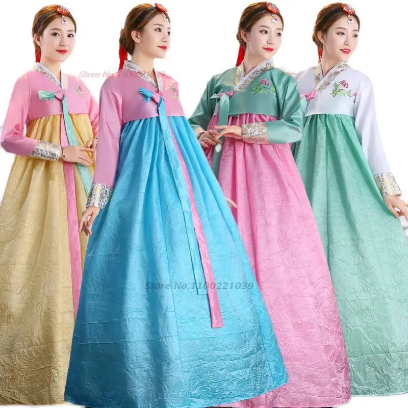 2025 korean folk dance dress hanbok national flower embroidery vintage dress banquet stage performance wear party dance costume