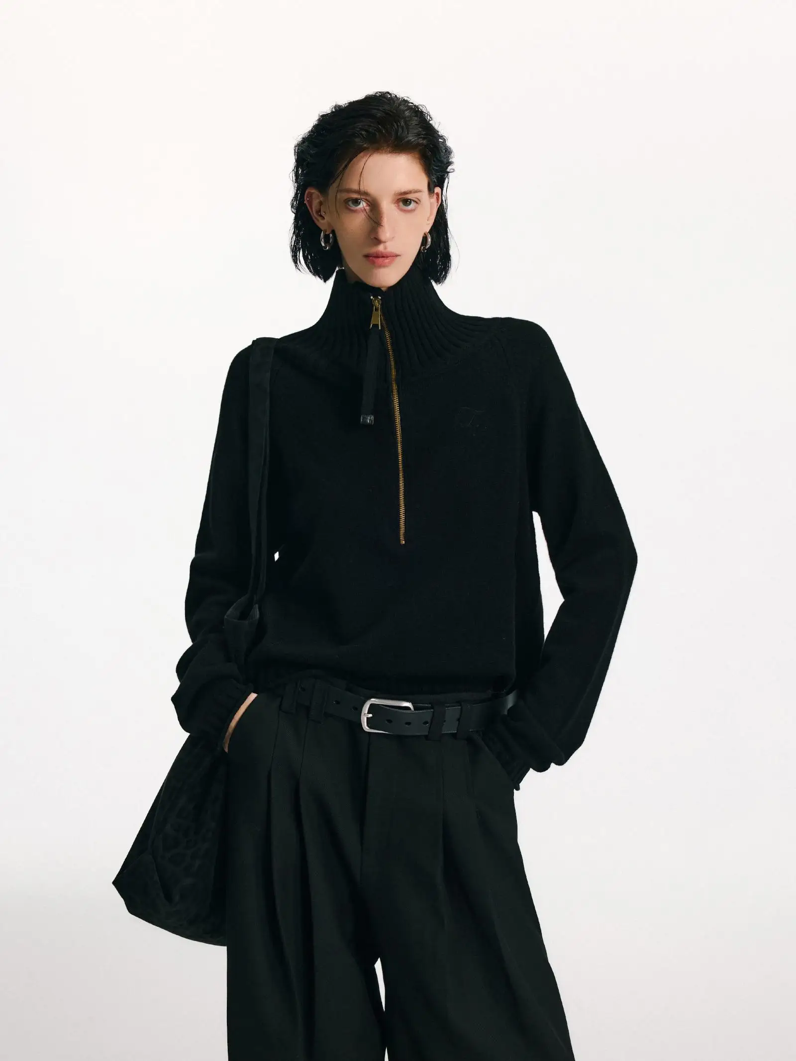 

Свитер женский TearOcean из премиальной шерсти с высоким воротником на молнии, вязаный, осенне-зимний, повседневный, свободного кроя