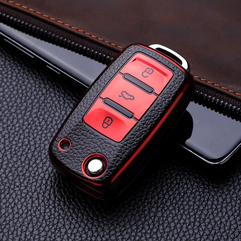 Tpu Leather Car Key Case Full Cover Protection Shell Bag for VW Volkswagen Polo Tiguan Passat Golf Jetta Lavida Skoda Octavia