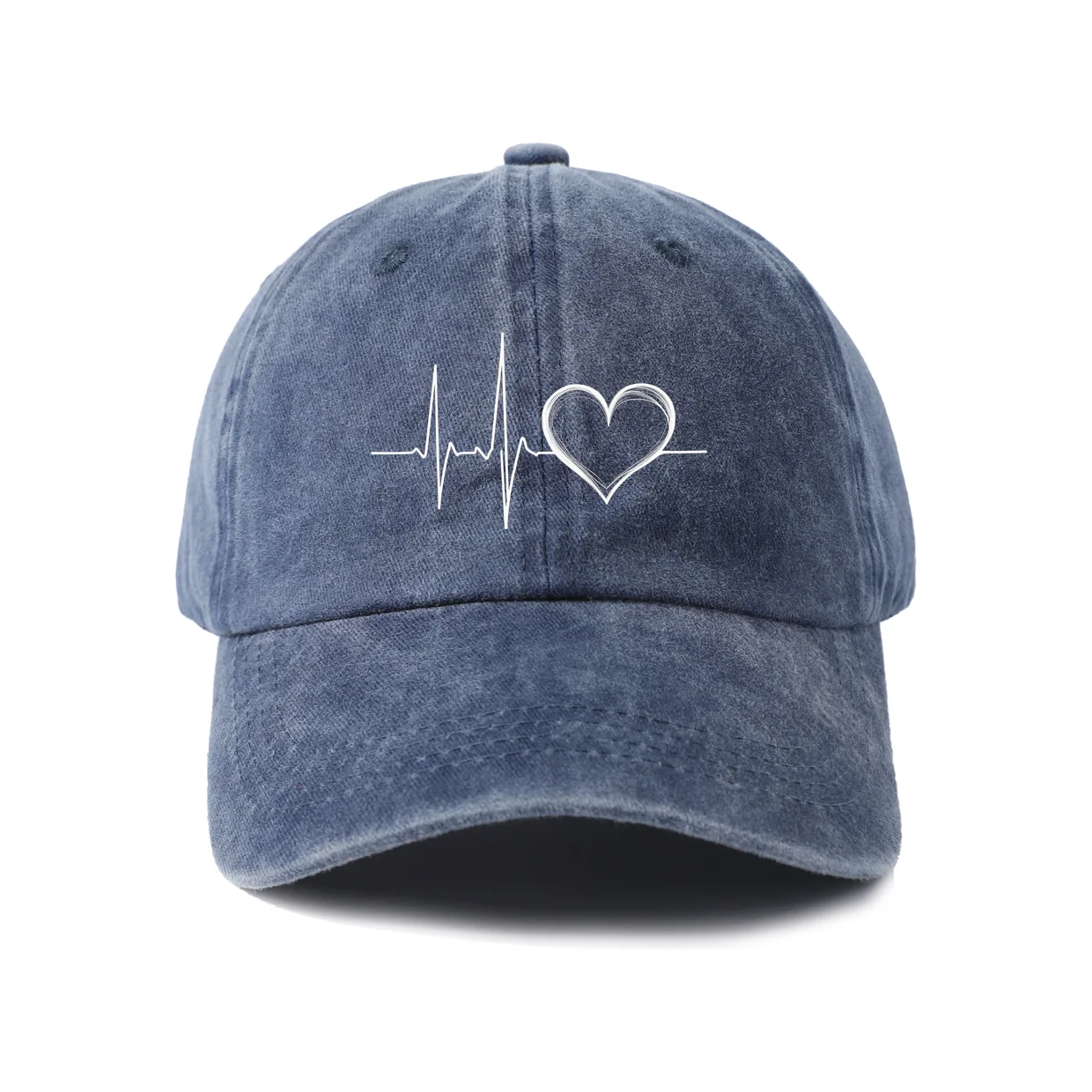 Heart ECG Line Graphic Vintage Washed Baseball Cap, Adjustable Unisex Dad Hat, Weekend Gift
