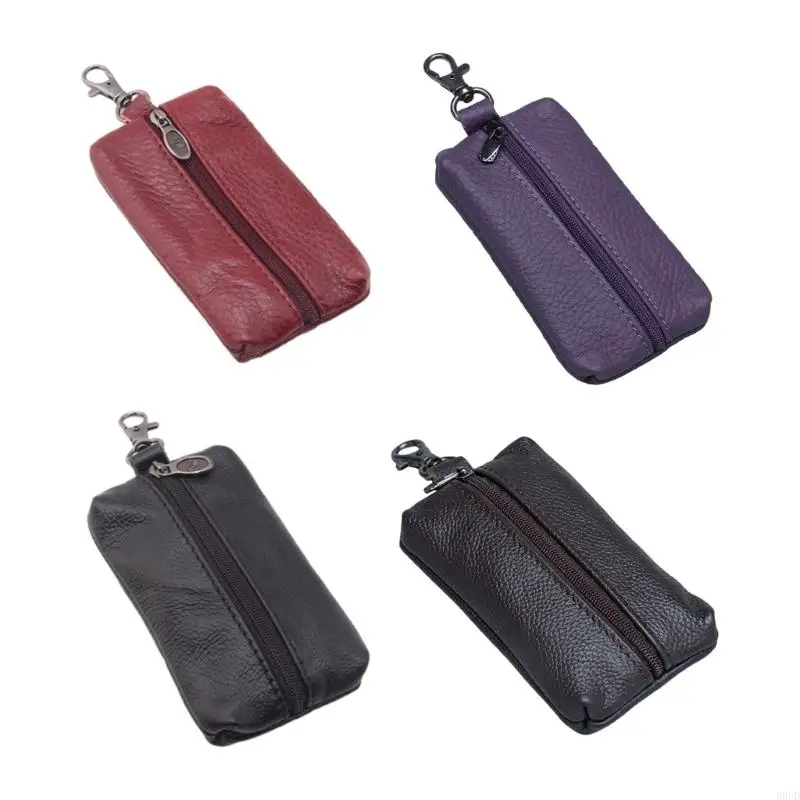 

D0UD Compact Car Key Case for Men Women PU Faux Leather Small Wallet Key Holder Zipper Bag Keychain Cover