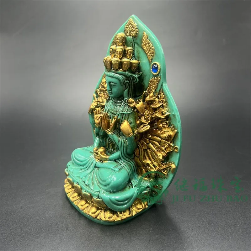 Antique Tibetan legend imitation turquoise gold inlaid Tibetan Buddha thousand hands Guanyin ornament retro handicrafts home des
