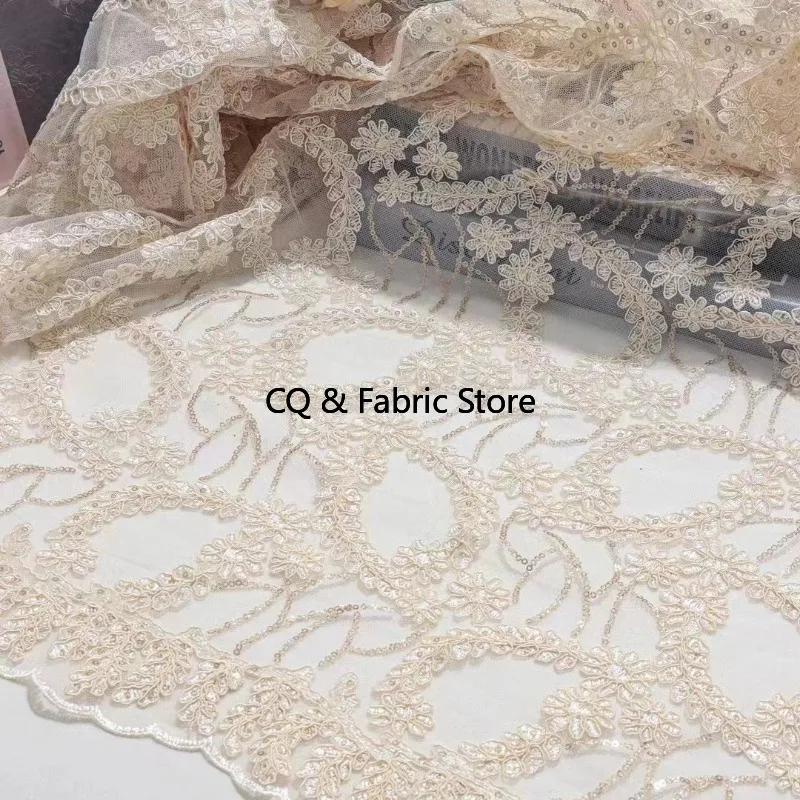 French Multicolor Beaded Embroidered Lace Fabric for DIY Wedding Dress Cheongsam Dress Making Accessories By The Yard