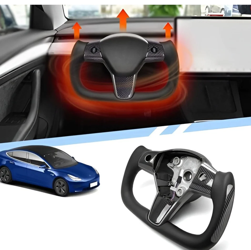 High-Quality Manufactured Leather Carbon Fiber Heating Steering Wheel for Tesla Model 3