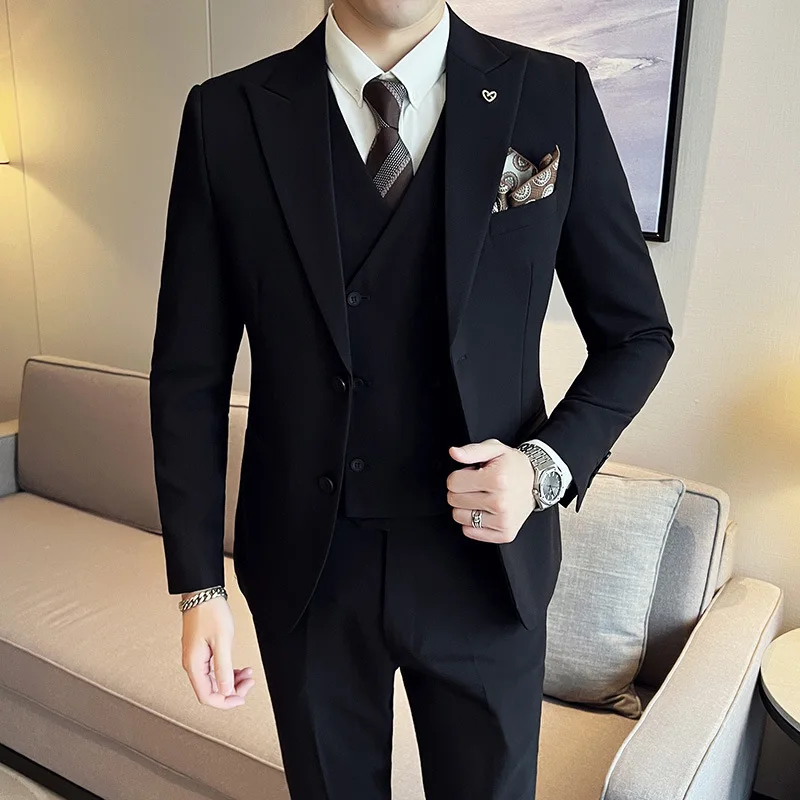 L098 Slim Korean style double button solid color light business suit wedding best man groom dress male