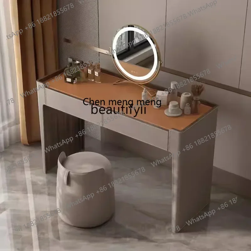 32Italian minimalist saddle leather dresser bedroom high-end designer solid wood makeup table