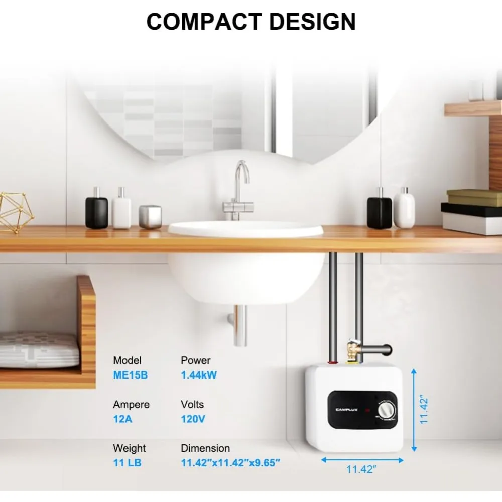 Mini tanque elétrico aquecedor de água, sob pia aquecedor com cabo plug, aquecedores de água quente, 1,3 galões, 120V, 1.44kW