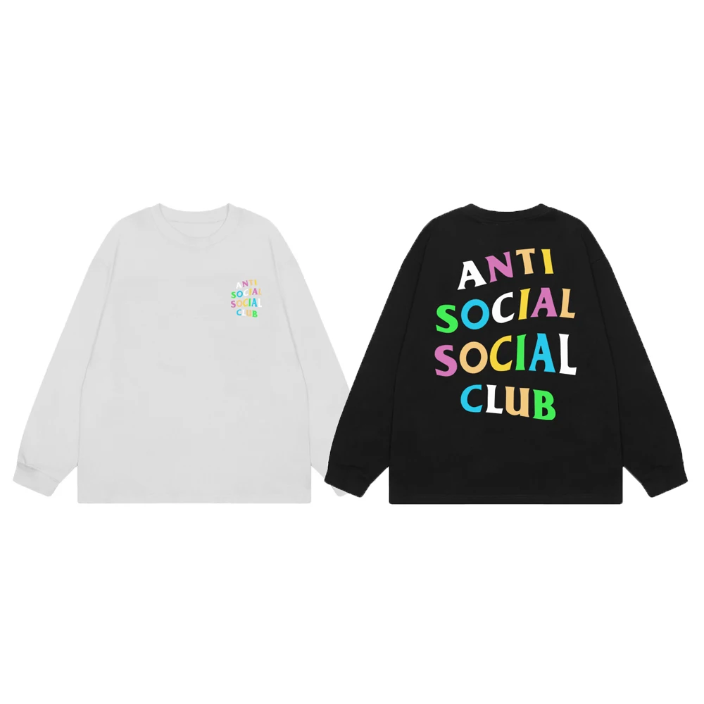 

Свободная футболка с длинным рукавом, с принтом радужных букв, из хлопка, молодежная, модная, антибактериальная, повседневная, с круглым вырезом