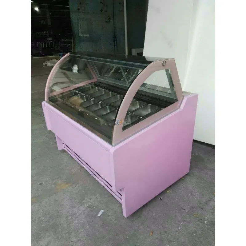 Customized Glass Ice Cream Display Cabinet Gelato Popsicle Display Showcase Freezer
