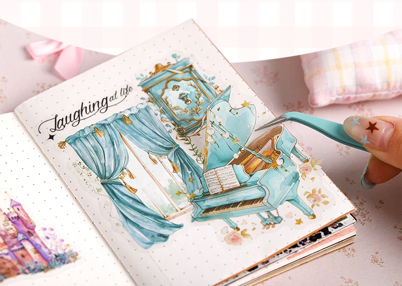 Journal GO 15 Stück Prinzessinnen-Kleiderschrank-Szenen-Aufkleber Vintage Aquarell Kleid & Absätze PET-Aufkleber für Scrapbooking & Journaling – Detail 6
