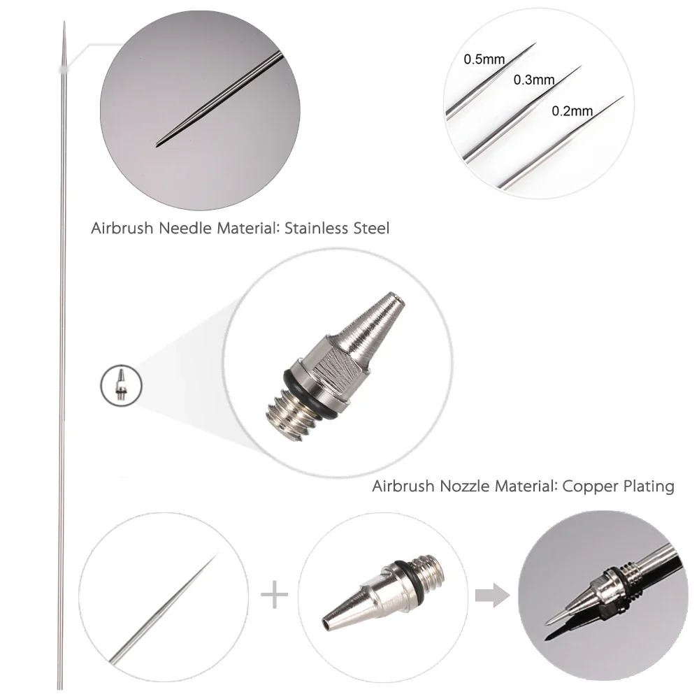Imagem -03 - Nasedal Aerógrafo de Dupla Ação 0.3 mm 7cc Pistola de ar para Modelo de Bolo Pintura Maquiagem Tatuagem Arte de Carro Ferramenta Faça Você Mesmo 0.2 mm 0.5 mm