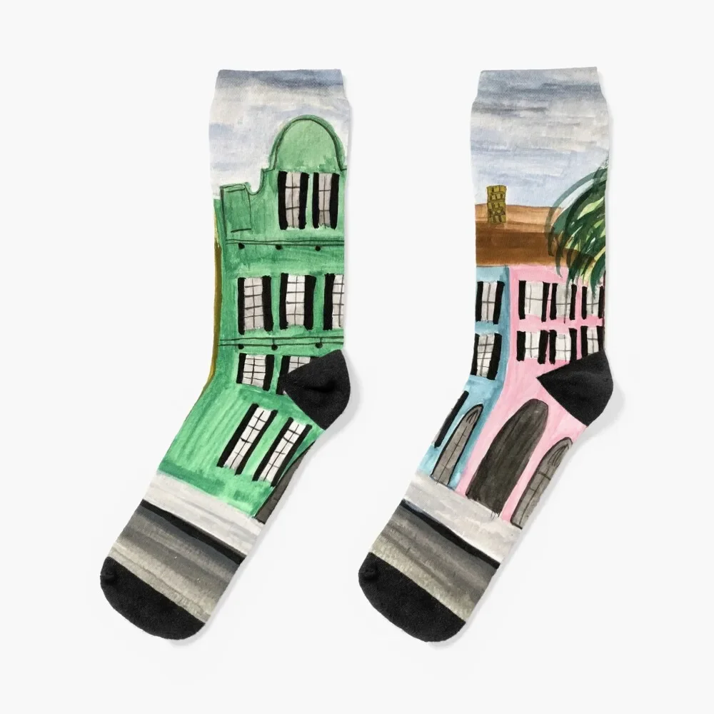 

Charleston Rainbow Row watercolor Socks kids happy soccer anti-slip Novelties Ladies Socks Men's