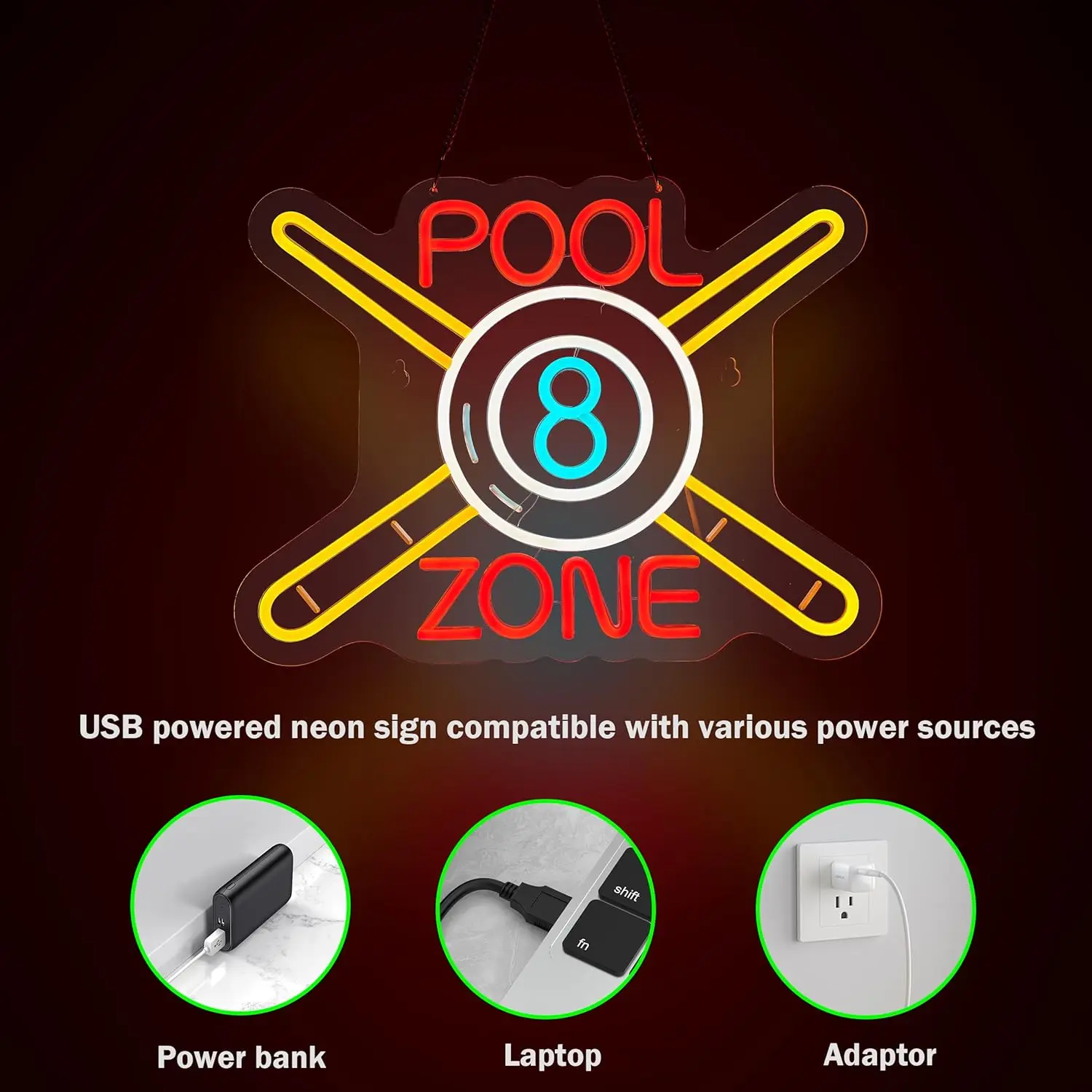 لافتة نيون لمنطقة المسبح لديكور الحائط ، مصباح LED قابل للإضاءة ، تعمل بمنفذ USB ، للأعمال