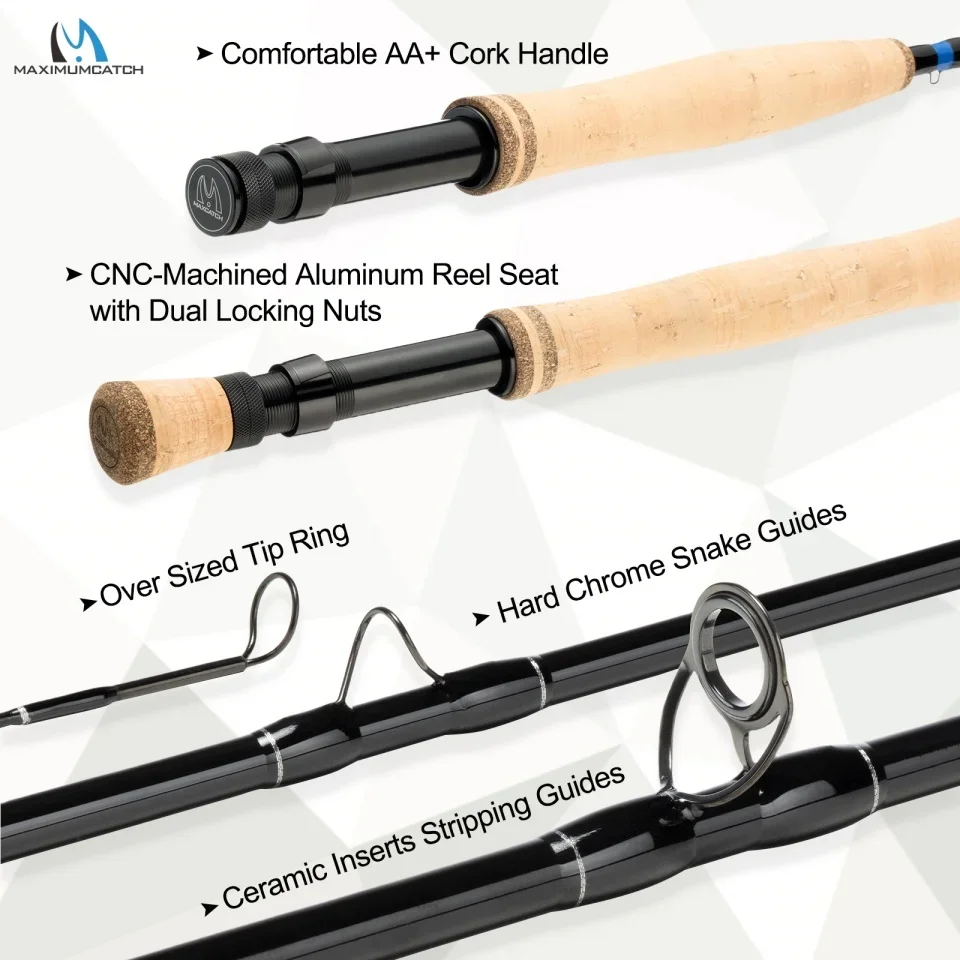 MAXIMUMCATCH 8.4/8.6/9ft Extreme-X 3/4/5/6/7/8WT Fast Action Fly Rod IM7 Hybrid Carbon with Dual-Tip System Fly Fishing Rod