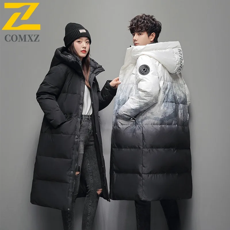 

COMXZ Men Winter Jacket Gradient Long Korean Design Snow Travel Cold Resistant Street Bread Jacket Lightweight Puffer Jackets