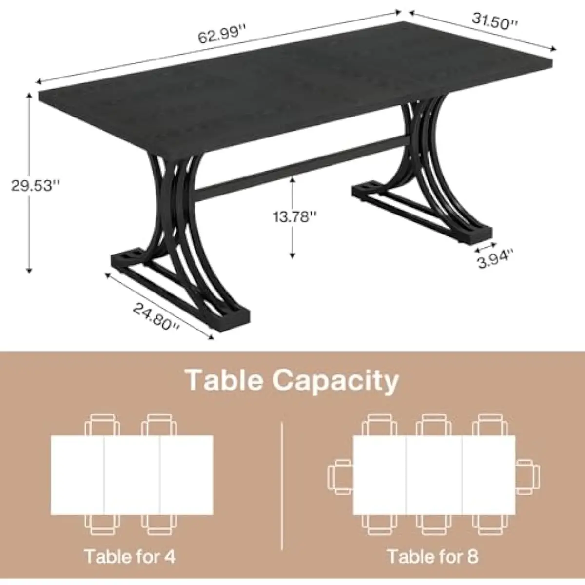 5FT Mid-Century Modern Conference Table with Faux Marble Top, Half-Moon Gold Metal Legs, 63 Inch Width, 1.18 Inch Thick Surface,