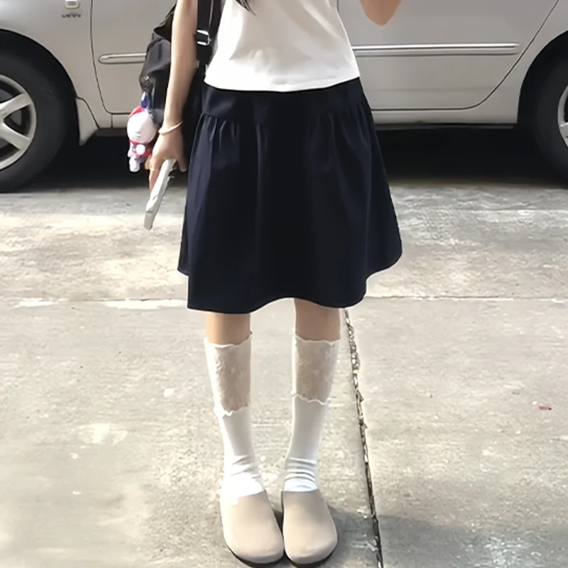 

A-Line Skirt Women's Summer Thin New Small Size f Body Five-Quarter Umbrella Sports Skirt