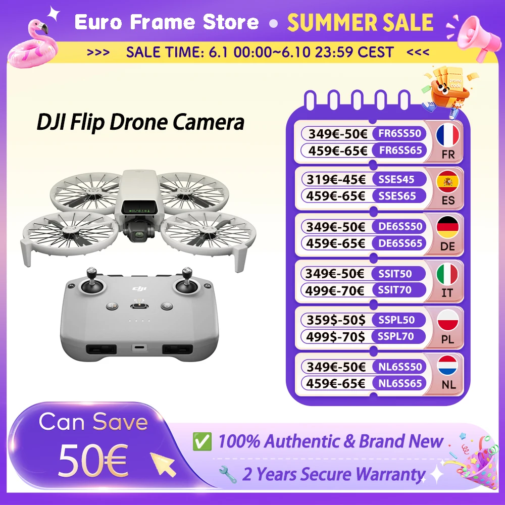 Drone DJI Flip avec caméra 4K UHD, moins de 249 g, stabilisation sur 3 axes, transmission vidéo 44000 pieds/13 km, drone Flip