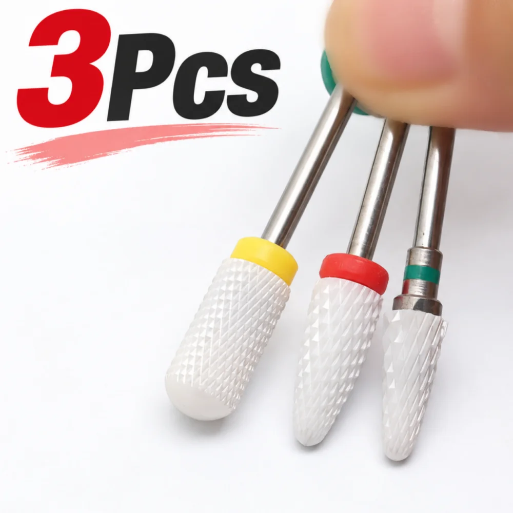 3Pcs Ceramic Nail Drill Bit Set Electric Nail File Grinding Heads for Gel Polish Removal Manicure And Pedicure Tools