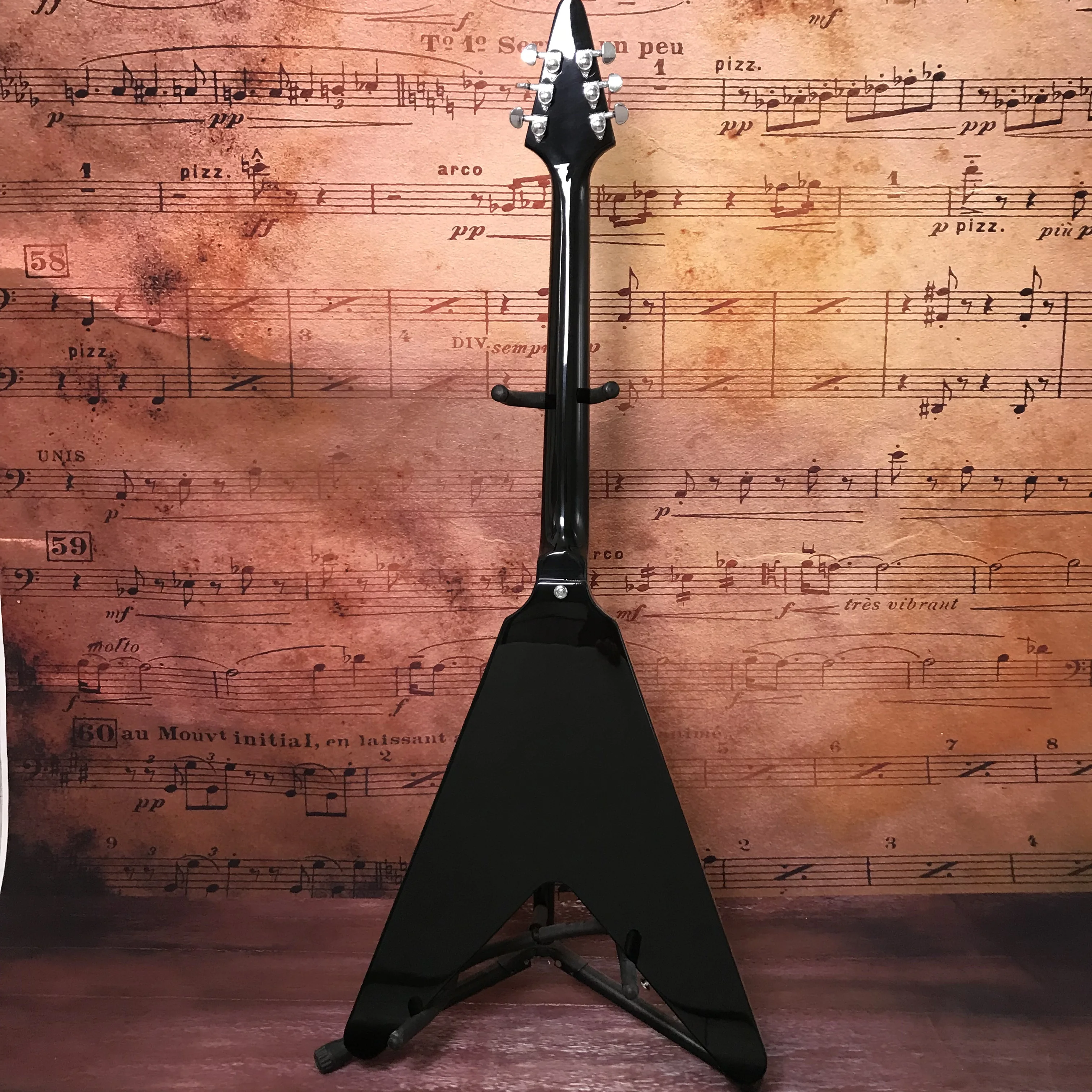 Stunning factory custom electric guitar Flying V black color dot inlays Rosewood fingerboard hot sale