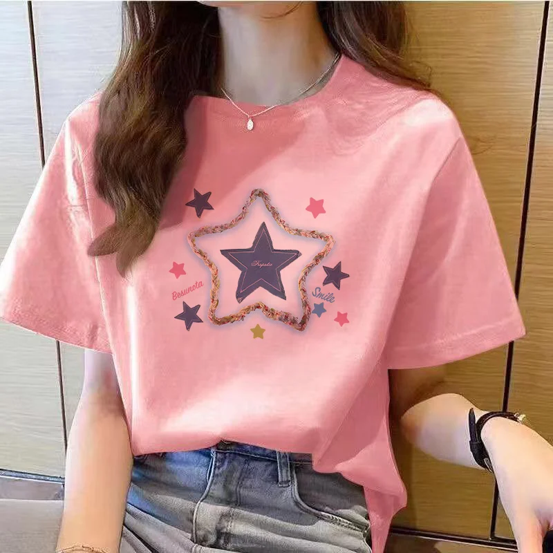 Fashion O-Neck Casual Printed Letter T-Shirts Female Clothing 2024 Summer New Loose All-match Pullovers Tops Korean Tee Shirt