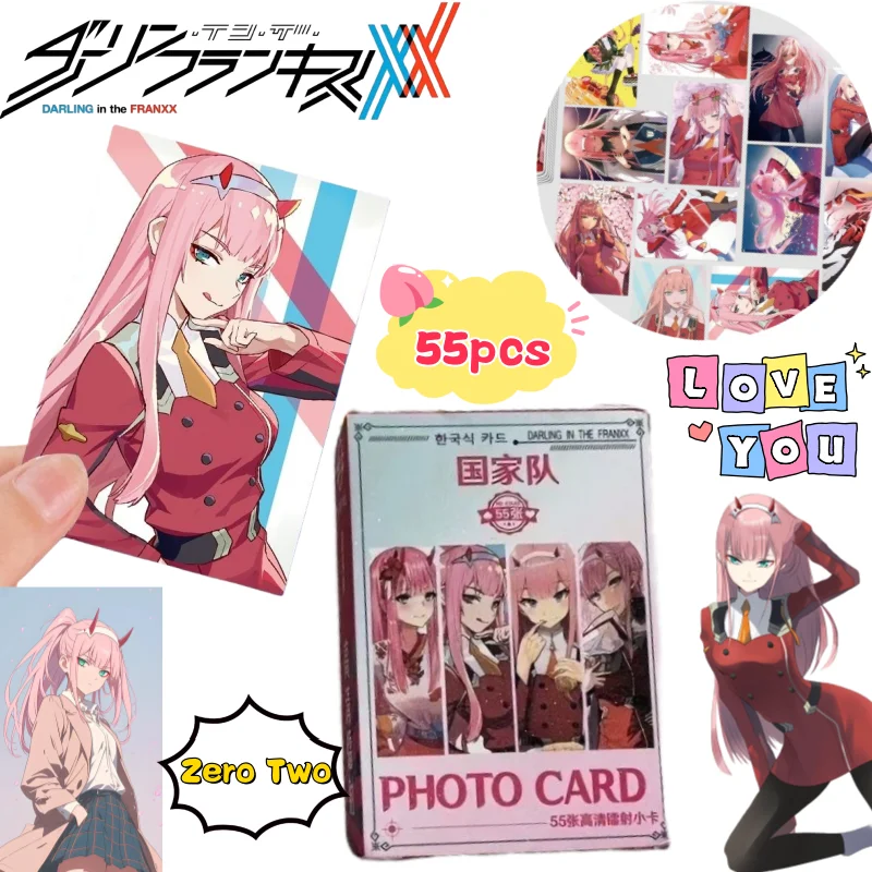 حبيبي جديد في بطاقة FRANXX Zero Two Hiro Ichigo الصغيرة الإبداعية عالية القيمة الرسوم المتحركة الكرتون طباعة بطاقة الطالب القابلة للجمع