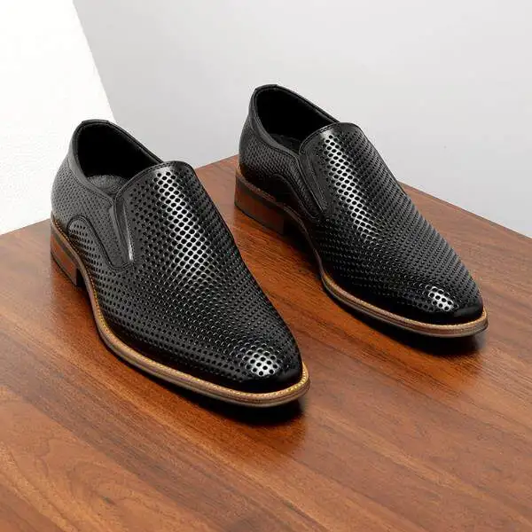 Men Genuine Full Grain Leather Slip on Dress Shoes Business Hollow Out Breathable Sandals White Color