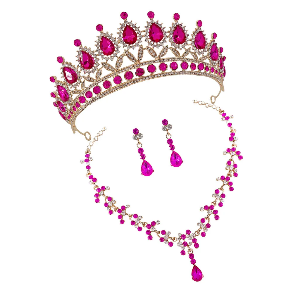 

1 set 1 Set Vintage Rhinestone Crown Earrings Necklace Wedding Bride Jewelry Tiara For Women Party Prom Gift Drop Earrings Set