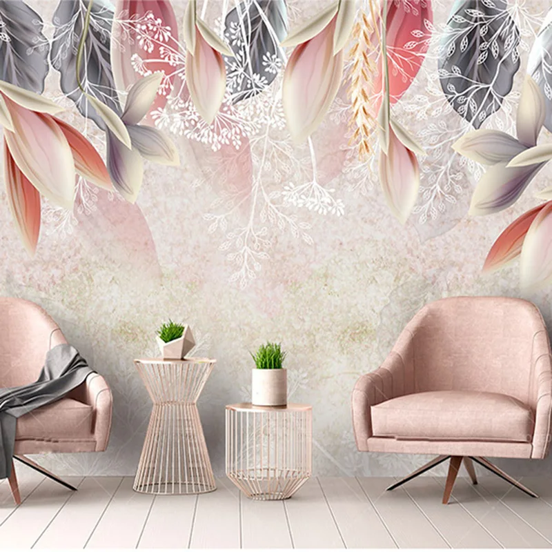 Custom Wallpaper Vintage Hand-Painted Flowers Nordic Minimalist Living Room TV Background Mural Environmental Non-Woven Mural