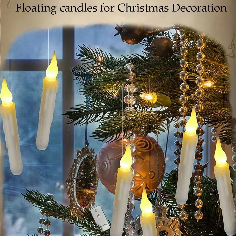 12/24Pcs Floating Taper Candles with Remote Control Flickering LED Electronic Candle Sticks for Halloween Christmas Party Decor