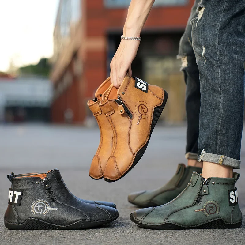 Autumn and Winter New Men\'s Short Boots British Classic Retro Flat Bottom Cotton Shoes Outdoor Business Sports Casual Shoes