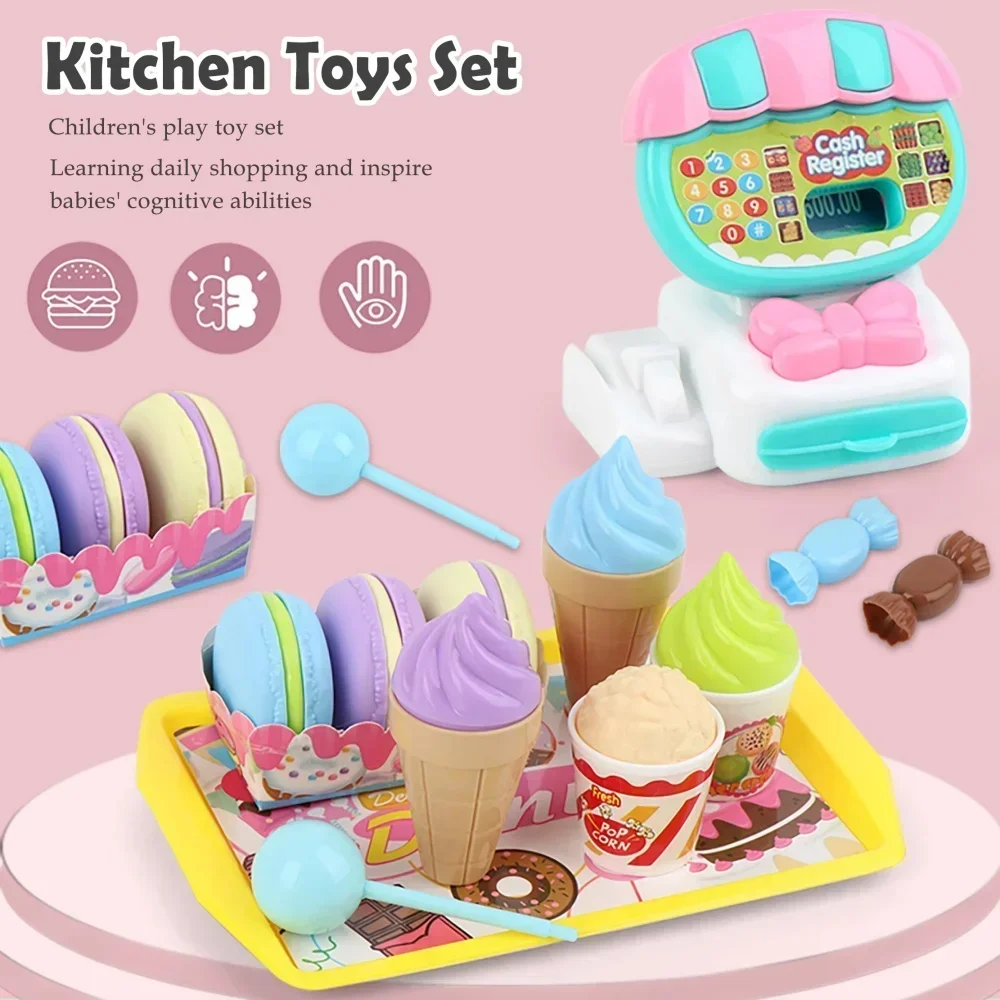 لعبة خضروات الآيس كريم للأطفال، مطبخ الطعام، لعبة التظاهر، ماكينة تسجيل المدفوعات النقدية، آلة حاسبة النقود، لعبة المال هدية للأطفال