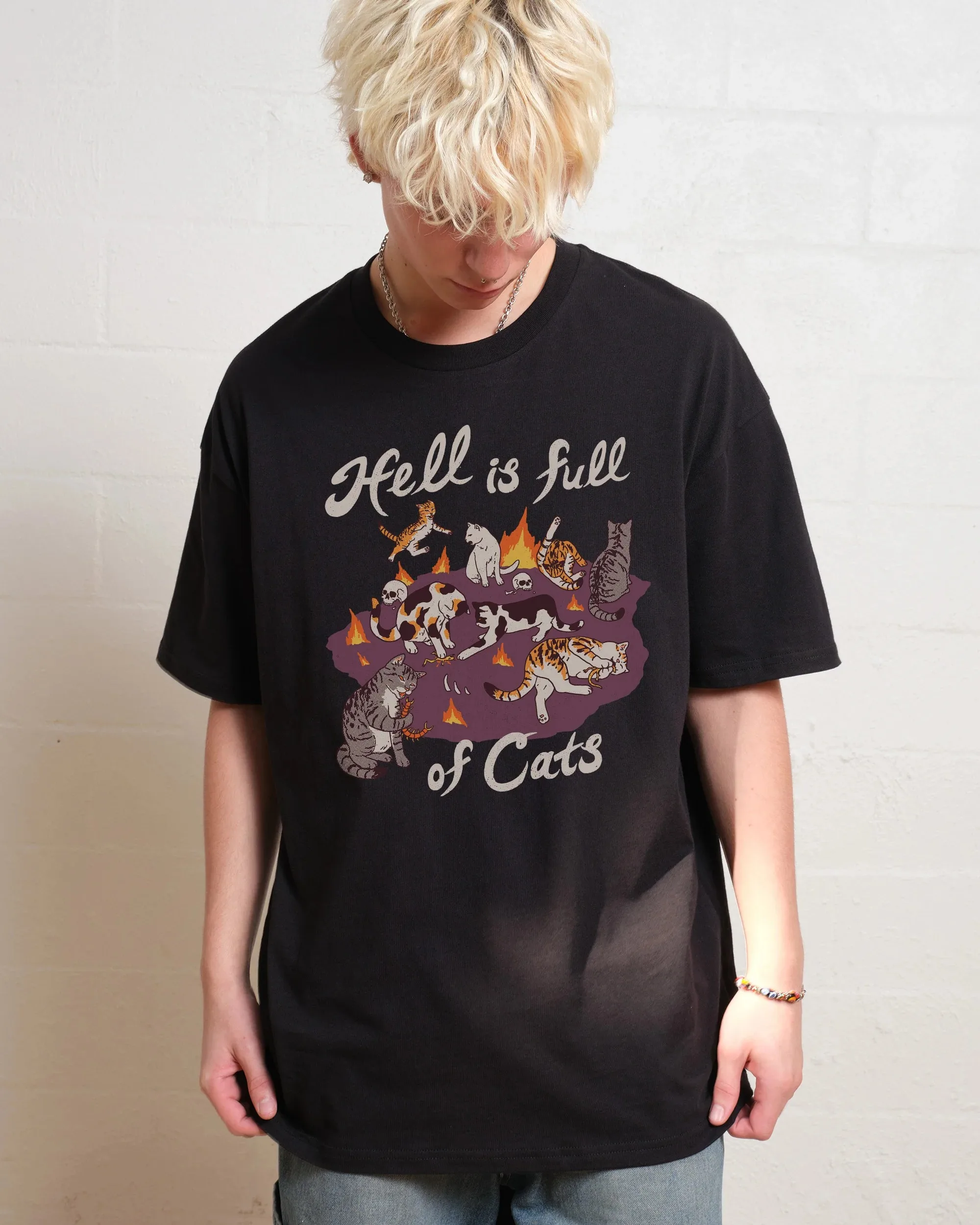 

Funny Dark Hell Is Full of Cats Cotton Tee Cat Graphic for Trendy Outfits and Quirky - Loving Halloween Tee All Saints' Day